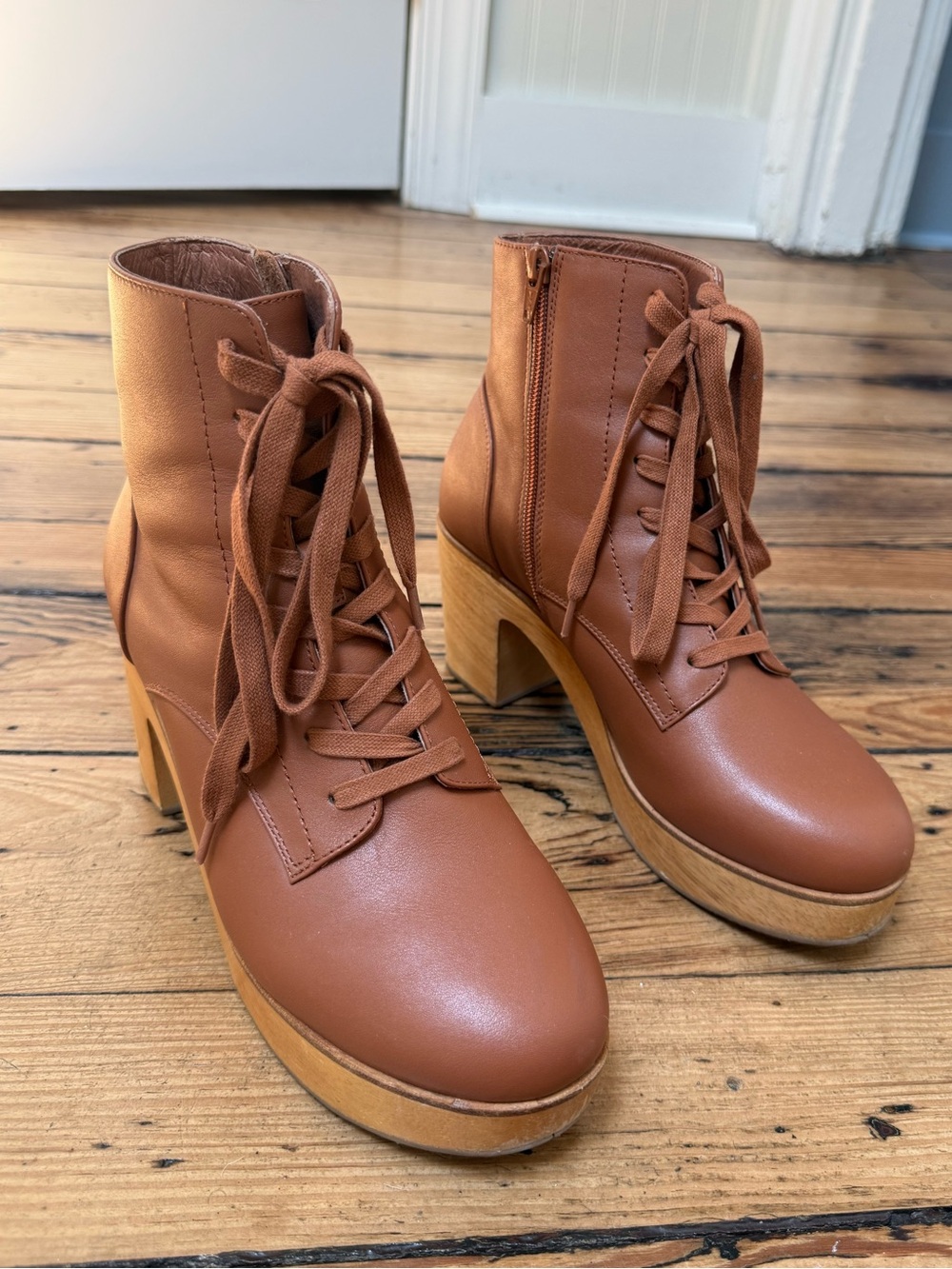 Charlotte Stone Cognac Lace Up Platform Boots
